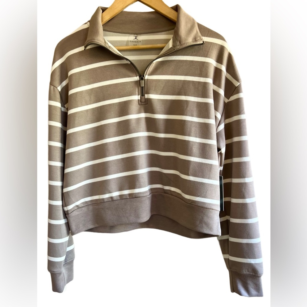 NWT Danskin Brown and White Striped Half-Zip Sweater, women’s size S/P